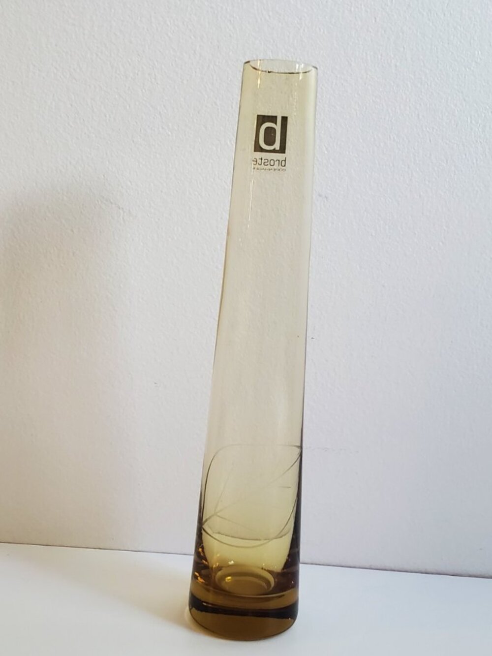Broste Copenhagen Art Glass Bud Vase 9.25" Amber Danish Scandinavian Design Leaf